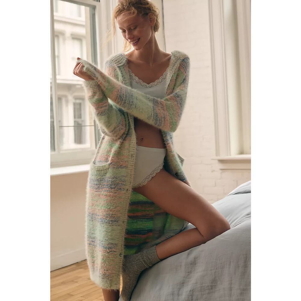 By Anthropologie Long Hooded Oversize Cardigan Sweater Size XXS Mint 2F449